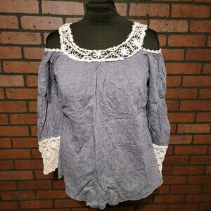 Altar'd State lace cold shoulder chambray shirt - Size LG